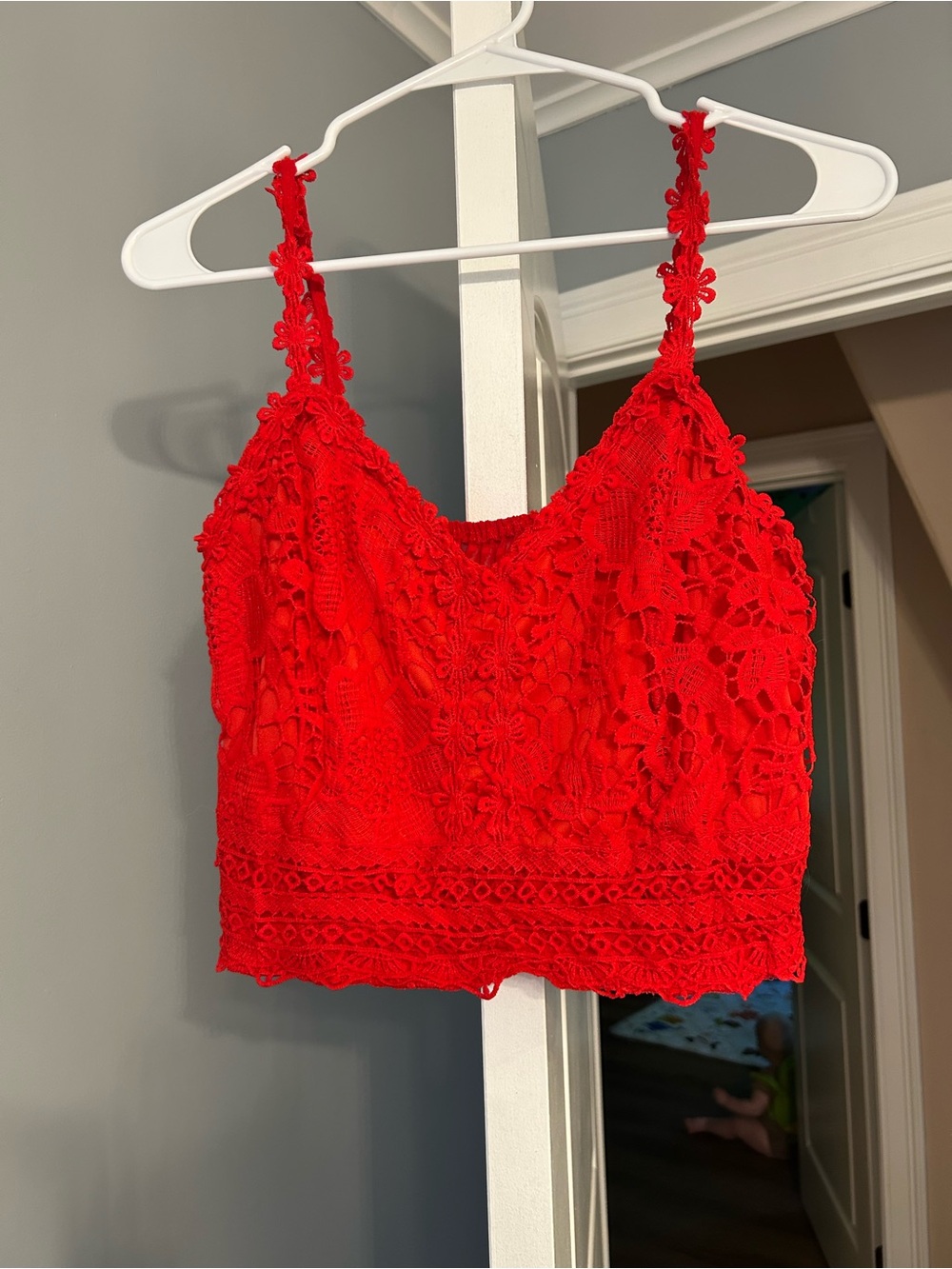Red Lace Cropped Cami Top